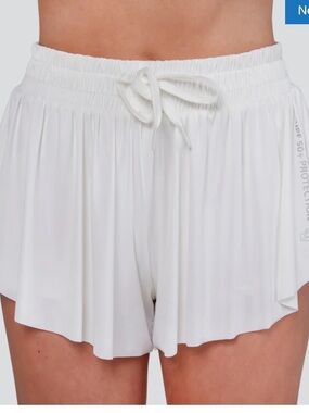 Surf Style White Drawstring Beach Shorts